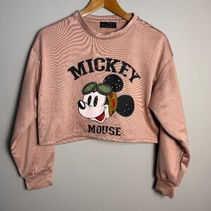 MY TOP Women's Aviator Mickey Mouse Long Sleeve Cropped Sweatshirt‎ Muted Salmon
